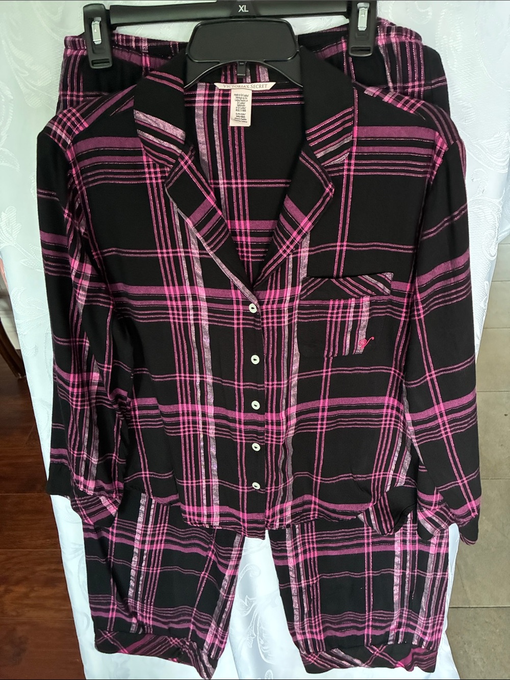 Victoria's Secret Black and Pink Plaid Pajamas